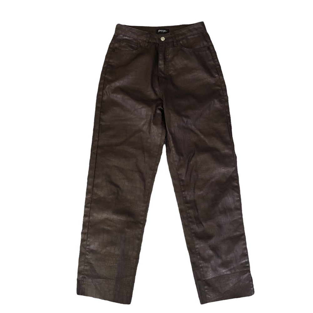 NASTY GAL Brown Faux-Leather Trouser